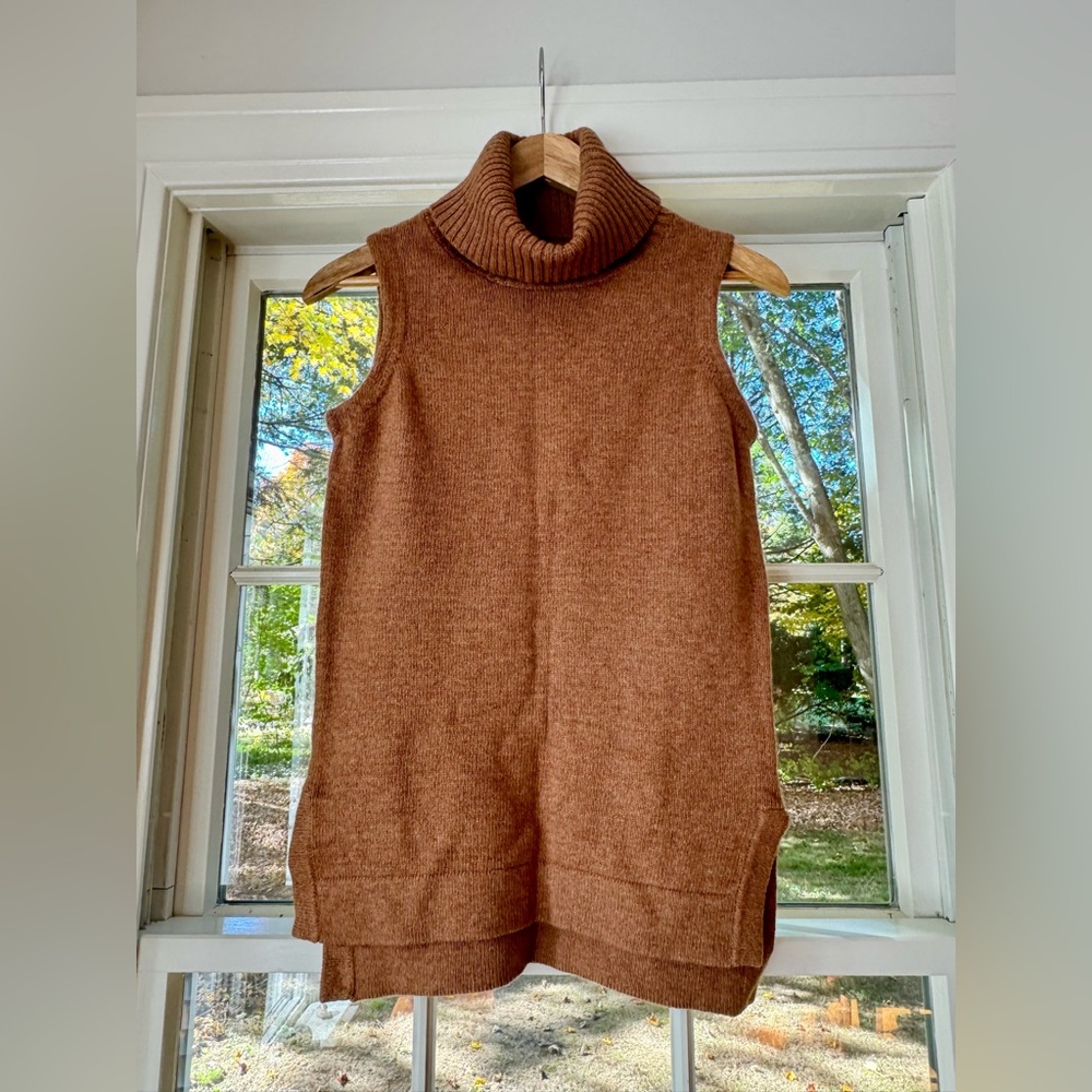J. Crew Wool Blend Tan Minimalist Sleeveless Cowl Neck Sweater Size XXS